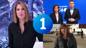 Silvia Intxaurrondo, Javier Ruiz, Adela González, Alejandra Herranz y el logo de La 1