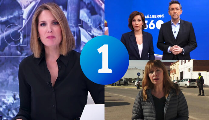 Silvia Intxaurrondo, Javier Ruiz, Adela González, Alejandra Herranz y el logo de La 1