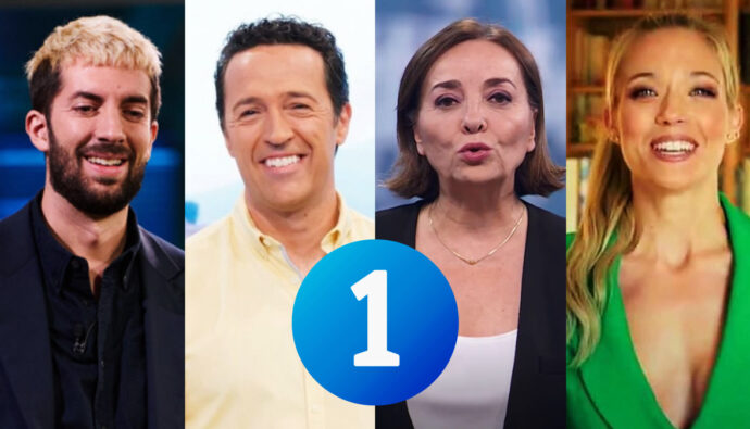 Principales rostros de La 1 de RTVE y logo de la cadena