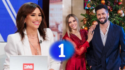 Marta Flich, Ana Prada, Javier de Hoyos y el logo de La 1