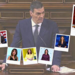 Fotomontaje de Pedro Sánchez y varios rostros de Mediaset