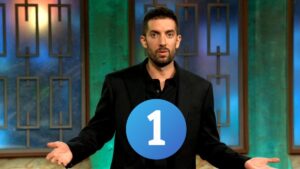 David Broncano en 'La revuelta' y el logo de La 1