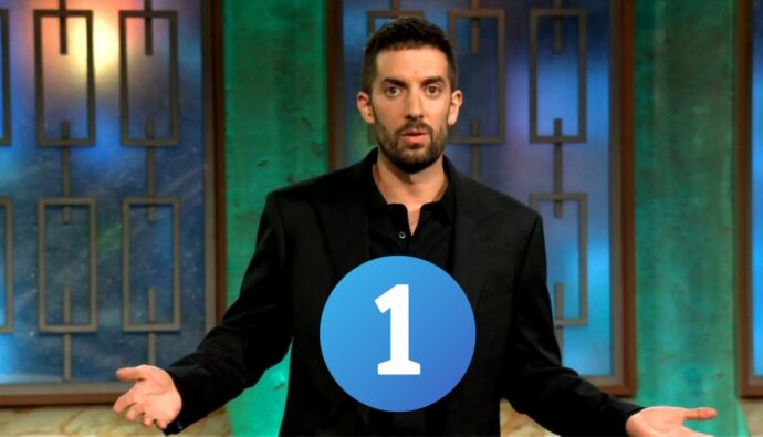 David Broncano en 'La revuelta' y el logo de La 1